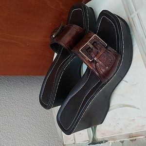 Donald J. Pliner Brown Leather Platform Wedges with Buckle